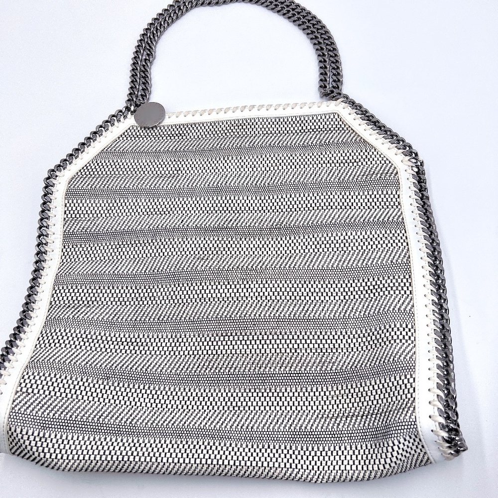 STELLA MCCARTNEY LARGE WOVEN BLACK WHITE CHAINED TOTE